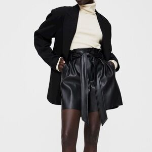 Zara black leather shorts with belt